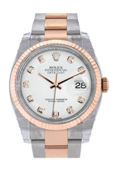 Rolex Datejust 36 White Set With Diamonds Dial Fluted Steel And 18K Rose Gold Oyster Watch 116231 /