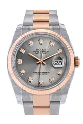 Rolex Datejust 36 Steel Set With Diamonds Dial Fluted And 18K Rose Gold Oyster Watch 116231 / None
