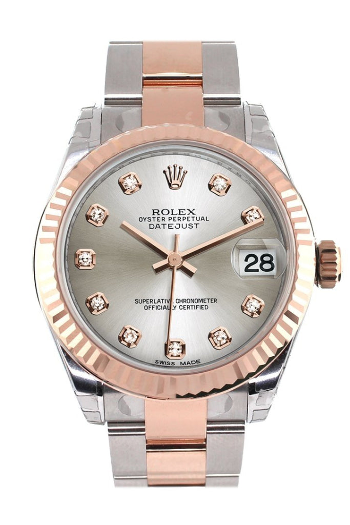 Rolex 178271 Datejust 31 Silver Diamond Dial 18K Rose Gold Ladies WatchGuyNYC Silver None