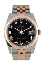 Rolex Datejust 36 Black Roman Dial Fluted Steel And 18K Rose Gold Jubilee Watch 116231