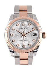 Rolex Datejust 31 Silver Jubilee Diamond Dial Fluted Bezel 18K Rose Gold Two Tone Ladies Watch