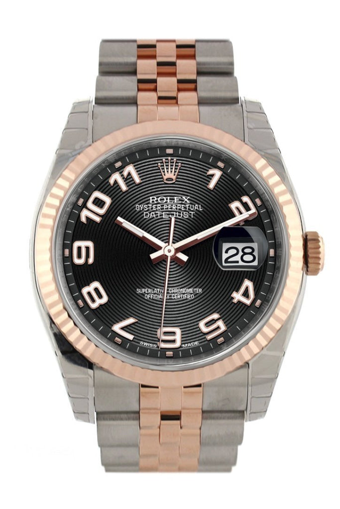 Rolex Datejust 36 Black Concentric Dial Fluted Steel and 18k Rose Gold Jubilee Watch 116231 WatchGuyNYC