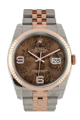 Rolex Datejust 36 Chocolate Floral Motif Set With Diamonds Dial Fluted Steel And 18K Rose Gold