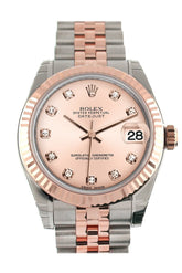 Rolex Datejust 31 Pink Diamond Dial Fluted Bezel 18K Rose Gold Two Tone Jubilee Ladies Watch 178271