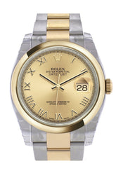 Rolex Datejust 36 Champagne Roman Dial 18K Gold Two Tone Oyster Watch 116203