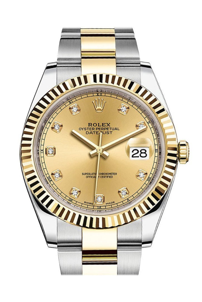 Rolex 126333 Datejust 41 Champagne Diamonds Yellow Gold Men's