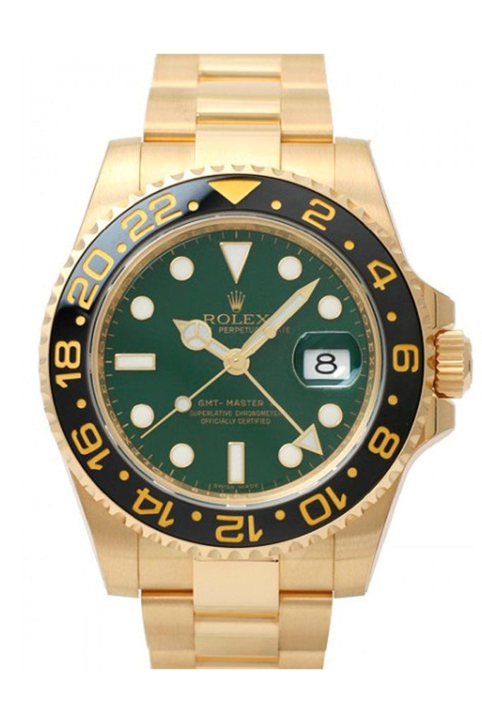 ROLEX 116718 GMT Master II Green Dial 18k Gold Mens Watch WatchGuyNYC