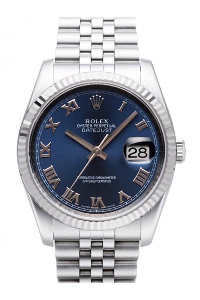 ROLEX 116234 Datejust 36 Blue Dial Gold Bezel Watch WatchGuyNYC