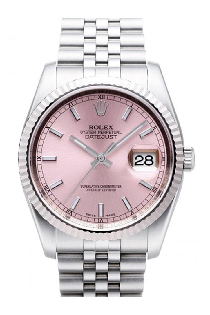 begå forgænger købmand ROLEX 116234 Datejust 36 Pink Dial Gold Bezel Watch | WatchGuyNYC