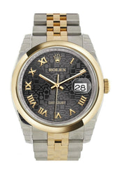 Rolex Datejust 36 Black Jubilee Roman Dial 18K Gold Two Tone Watch 116203