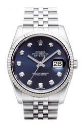 Rolex Datejust 36 Blue Diamond Dial 18K White Gold Fluted Bezel Stainless Steel Jubilee Watch 116234
