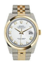 Rolex Datejust 36 White Roman Dial 18K Gold Two Tone Jubilee Watch 116203