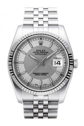 Rolex Datejust 36 Steel Silver Dial 18K White Gold Fluted Bezel Stainless Jubilee Watch 116234