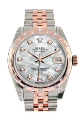 Rolex Datejust 31 White Mother Of Pearl Diamond Dial Bezel 18K Rose Gold Two Tone Jubilee Ladies