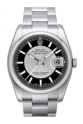 Rolex Datejust 36 Silver Black Dial Stainless Steel Oyster Mens Watch 116200 / None