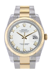 Rolex Datejust 36 White Roman Dial Fluted 18K Gold Two Tone Oyster Watch 116233 / None