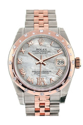 Rolex Datejust 31 White Mother Of Pearl Roman Large Vi Set With Diamond Dial Bezel 18K Rose Gold Two