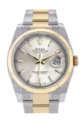 Rolex Datejust 36 Silver Dial Fluted 18K Gold Two Tone Oyster Watch 116233 / None
