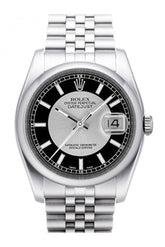 Rolex Datejust 36 Silver Black Dial Stainless Steel Jubilee Mens Watch 116200 / None