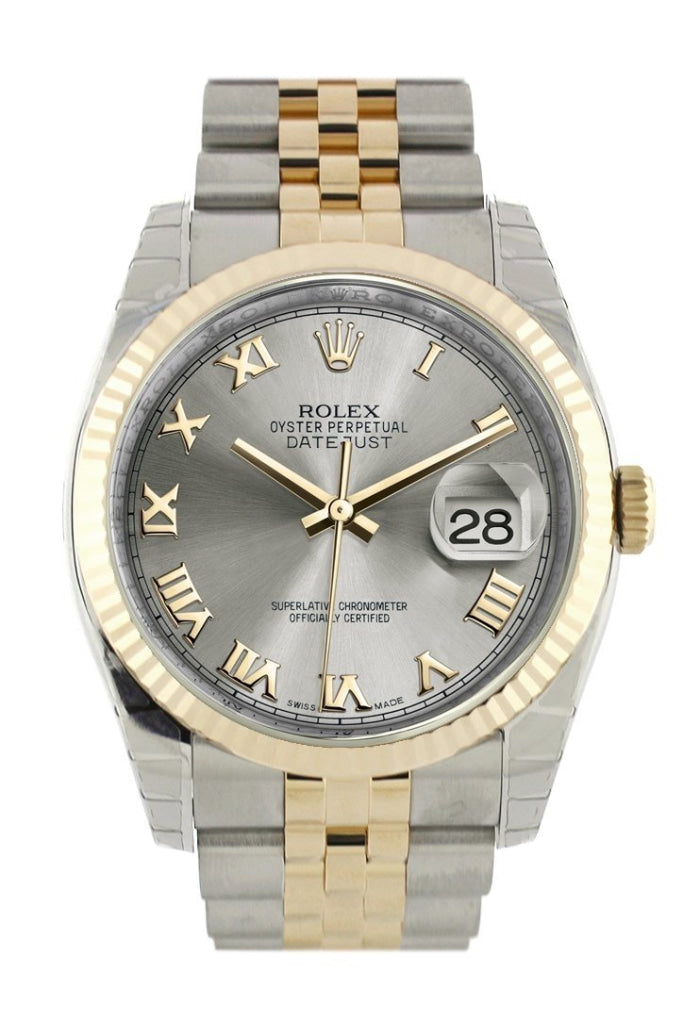 ROLEX Datejust 36 Grey Steel Dial Fluted Jubilee Watch 116233 Pre-owned