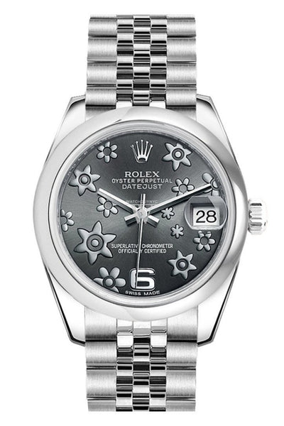 ROLEX 178240 Datejust 31 Rhodium Raised Floral Motif Dial