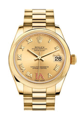 Rolex Datejust 31 Champagne Large Vi Rubies Dial 18K Yellow Gold President Ladies Watch 178248 /