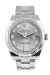 Rolex Datejust 31 Silver Roman Dial White Gold Fluted Bezel Ladies Watch 178274 / None