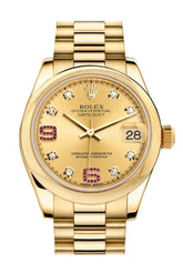 Rolex Datejust 31 Champagne Diamonds Rubies Dial 18K Yellow Gold President Ladies Watch 178248 /