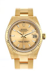 Rolex Datejust 31 Champagne Dial Fluted Bezel 18K Yellow Gold Ladies Watch 178278 / None