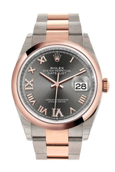 Rolex Datejust 36 Dark Rhodium Set With Diamonds Dial Dome Rose Gold Two Tone Watch 126201