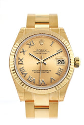Rolex Datejust 31 Champagne Roman Dial Fluted Bezel 18K Yellow Gold Ladies Watch 178278 / None