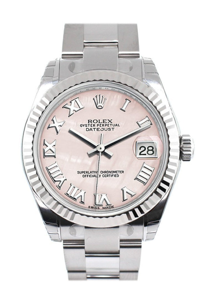ROLEX 178274 Datejust 31 Pink MOP Roman Dial Gold Fluted Bezel WatchGuyNYC