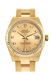 Rolex Datejust 31 Champagne Diamond Dial Fluted Bezel 18K Yellow Gold Ladies Watch 178278 / None