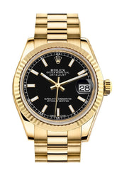 Rolex Datejust 31 Black Dial Fluted Bezel 18K Yellow Gold President Ladies Watch 178278 / None