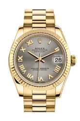 Rolex Datejust 31 Steel Roman Dial Fluted Bezel 18K Yellow Gold President Ladies Watch 178278 / None