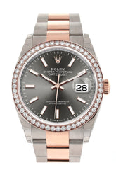 Rolex Datejust 36 Dark Rhodium Dial Diamond Bezel Rose Gold Two Tone Watch 126281Rbr