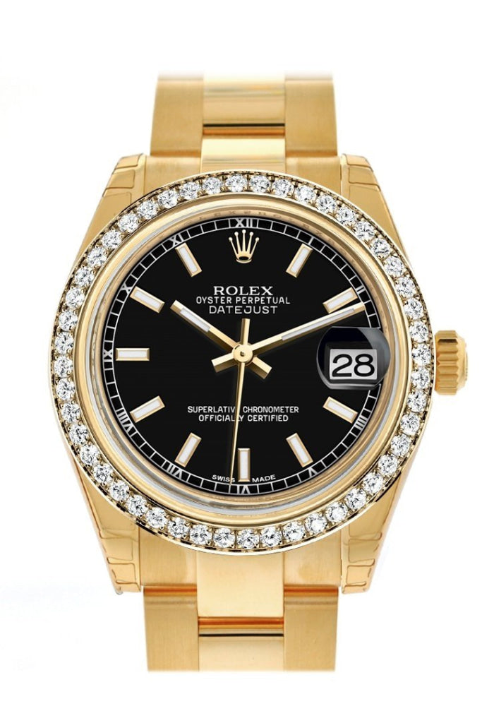 Rolex Datejust 31 Black Dial Diamond Bezel 18K Gold Watch 178288 WatchGuyNYC Black None