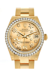 Rolex Datejust 31 Champagne Floral Motif Dial Diamond Bezel 18K Yellow Gold Ladies Watch 178288 /