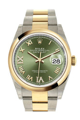 Rolex Datejust 36 Olive Green Set With Diamonds Dial Dome Bezel Oyster Yellow Gold Two Tone Watch