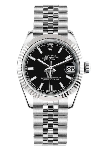 Rolex datejust black best sale dial fluted bezel