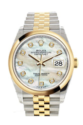 Rolex Datejust 36 White Mother-Of-Pearl Set With Diamonds Dial Dome Bezel Jubilee Yellow Gold Two
