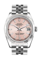 Rolex Datejust 31 Pink Dial White Gold Fluted Bezel Jubilee Ladies Watch 178274 / None