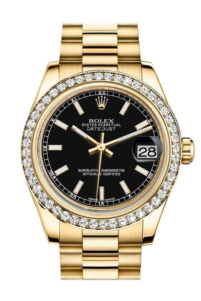 Rolex Datejust 31 Black Dial Diamond Bezel 18k Gold Watch