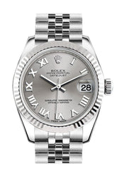 Rolex Datejust 31 Silver Roman Dial White Gold Fluted Bezel Jubilee Ladies Watch 178274 / None