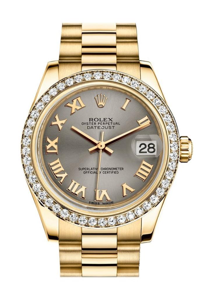 Rolex Datejust 31 Steel Roman Dial Diamond Bezel 18k Gold Watch