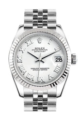 Rolex Datejust 31 White Roman Dial Gold Fluted Bezel Jubilee Ladies Watch 178274 / None