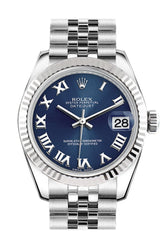 Rolex Datejust 31 Blue Roman Dial White Gold Fluted Bezel Jubilee Ladies Watch 178274 / None