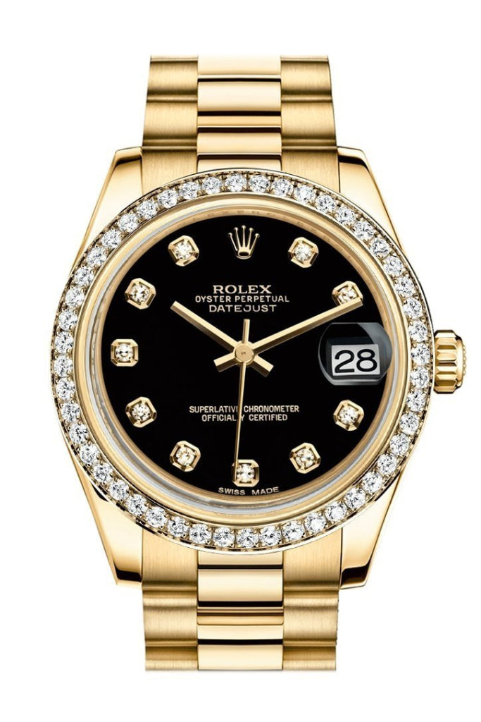 Rolex Oyster Perpetual Black Face/Diamond Bezel Rolex in 18k Yellow Gold