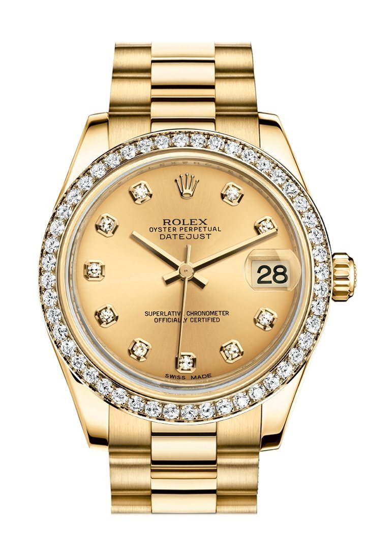 Ydeevne Trampe kok Rolex Datejust 31 Champagne Dial Diamond Bezel 18k Gold Watch President  178288 | WatchGuyNYC