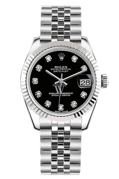 Rolex 178344 Datejust 31 Black Diamond Dial Fluted Bezel Jubilee